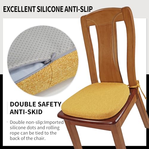 SINOSSO 1 Pack Memory Foam Chair Cushions for Dining Chair, Friendly Woven Fabric 16" U-Shape Comfortable Kitchen Chair Pad, Removable Slip Resistant Seat Cushion (1 Piece, Yellow) - color: Yellow