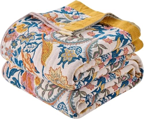 Boho Throw Blanket Farmhouse Decor Throw Blanket Bohemian Blanket for Bed 100% Cotton Muslin Woven Couch Blanket All Seasons Quilt Bedroom (A-Whiite, 50"x60") - color: A-whiite, size: 50"x60"
