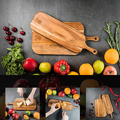 Wood Cutting Board Set with Handle for Kitchen Large and Small Long 2 Packs Acacia Wooden Kitchen Cutting Boards for Meat, Cheese, Bread,Vegetables Fruits- Charcuterie Board Serving Board - style: Small+Large
