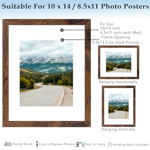 10x14 Picture Frame Deep Brown for 30 x 40cm Diamond Art Painting, Wood 10x14 Frame with 8.5x11 Mat for Wall Mounting, 30x40 cm Frame with Shatter-Resistant Plexiglass, Deep Brown, 3 Pack - size: 10x14 inch