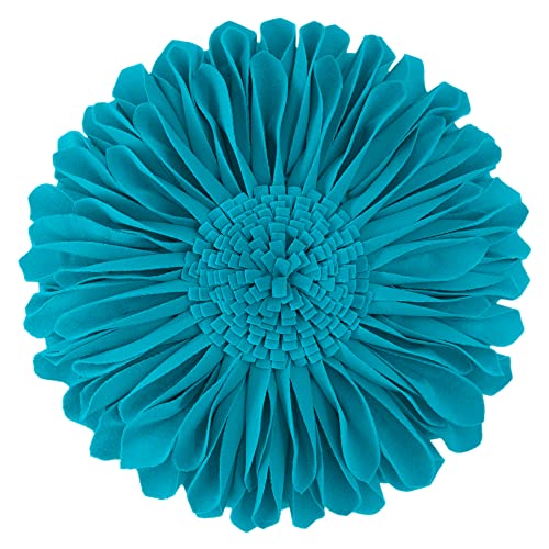 JWH 3D Flowers Throw Pillow Cover Decorative Sunflower Shaped Accent Handmade Floral Pillowcase Round Cushion with Insert for Couch Bed Chair 12 Inch Blue Green