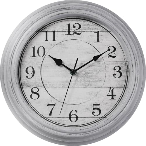 Wall Clock 12 Inch Vintage Decorative Battery Operated Silent Gray | Round clock; clear glass easy read; silent non-ticking; for living room, kitchen, bedroom - color: B_gray, size: 12"