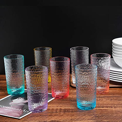 KX-WARE 22-ounce Honeycomb Highball Glasses Plastic Tumbler Acrylic Glasses, set of 6 Multicolor - color: Multicolor