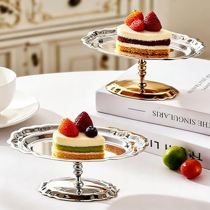 Footed Serving Tray Stainless Steel Dessert Display Platter | Stainless Steel Tray for Fruits Snacks Cupcakes and Appetizers, Decorative Oval Footed Display Plate for Parties Home Decor
