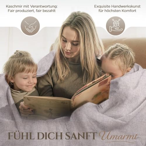 Cashmere Blanket – Hand Woven 100% Pure Wool Throw Blanket, 135 x 270 cm – Plain Cozy, and Soft Blanket for Bed, Sofa, or Couch - Made in Nepal - color: Light Grey
