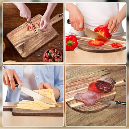 Hsei 2 Pcs Acacia Wood Cutting Boards Charcuterie Board | with Handles, Charcuterie Boards for Cheese, Meat Bread, Steak, Round, Rectangle, Decorative Serving Boards - size: 16x12, 13.7x7.01 inch, style: Vibrant