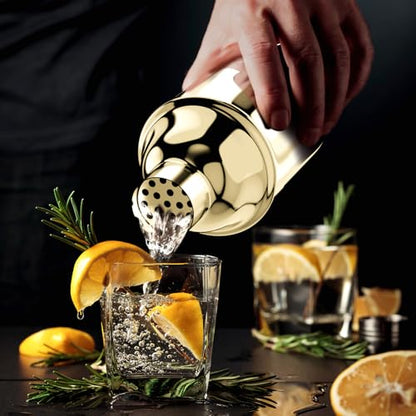 IOV Cocktail Shaker Bar Set, 24oz Martini Shaker with Built-in Strainer, Bar Tool Kit with Recipes Booklet, Professional Stainless Steel Large Bartender Drink Shaker Margarita Alcohol Mixer- Gold - color: 3 Pcs - Gold