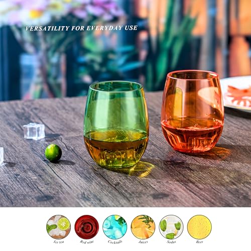 18oz Colorful Stemless Wines Cups, Shatter-Proof Acrylic Glasses Drinkware, Reusable Plastic Bar Glasses, BPA-Free, Dishwasher-Safe - color: Multicolor
