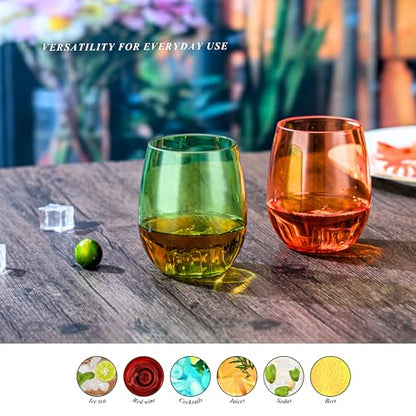 18oz Colorful Stemless Wines Cups, Shatter-Proof Acrylic Glasses Drinkware, Reusable Plastic Bar Glasses, BPA-Free, Dishwasher-Safe - color: Multicolor