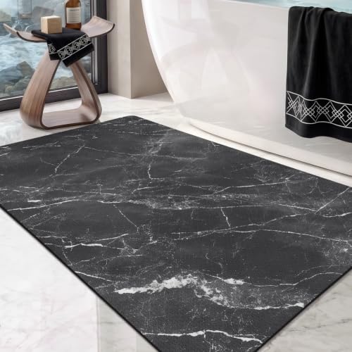 Color&Geometry Black Marble Bathroom Rugs Non Slip,Absorbent Thin Bath Mat | Washable Bath mats for Bathroom,Bath Mat Quick Dry Low Pile Bathroom Rug for Bathtub and Shower Floor 36"x24" - color: Black Marble, size: 24"x36"