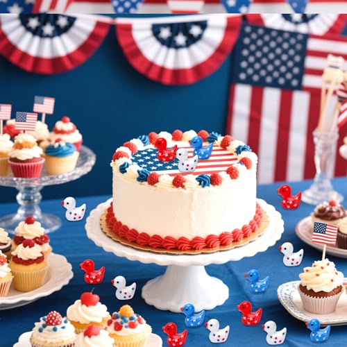 JUNEBRUSHS 50 Pcs Patriotic Ducks Mini Resin Duck 4th of July Tiny Ducks Red White Blue Miniature Ornaments for Vase Filler Jewelry Making DIY Crafts Party Gifts Decorations - style: Independence Style