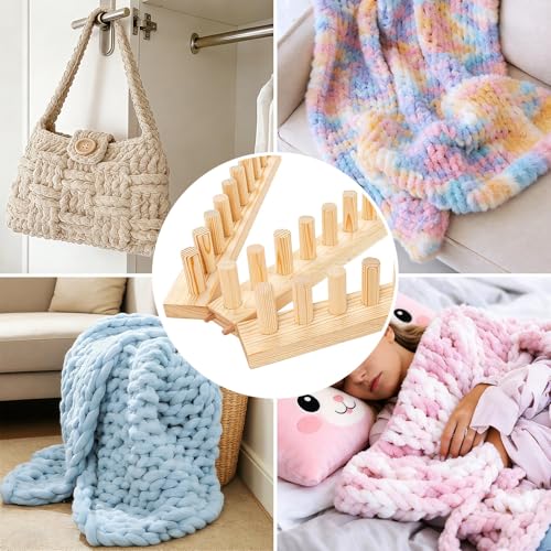 ARTACE 46" Chunky Blanket Loom, Large Adjustable Wooden Loom Frame, Hand Knitting Kit for Adults Beginners, DIY Chunky Throw Blanket Making Kit - size: 46inch