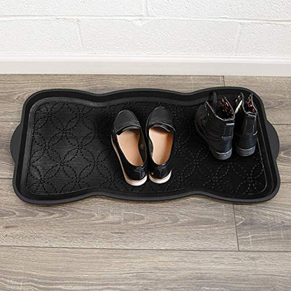 A1HC Boot Tray-Water Resistant Rubber Utility Shoe Mat 16"x31" for Indoor and Outdoor Use in All Seasons Multi-Purpose Boot Tray Mat for Entryways - style: Geometric Black