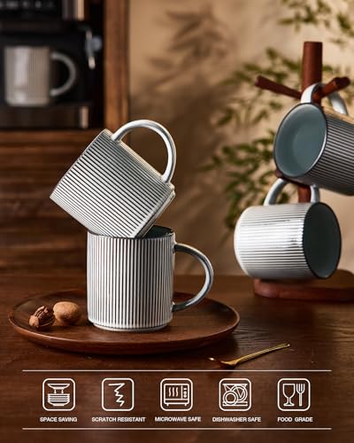 famiware Coffee Mug Set of 4, Star 16 oz Large Mugs Cup Set with Handle | Ceramic Mug for Coffee, Latte, Tea, Stackable Drinkware Set, Microwave & Dishwasher Safe, Smoky Blue - color: Smoky Blue, size: 4 Count (Pack of 1)