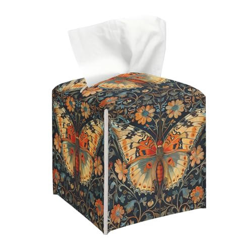 Vintage Butterfly Tissue Box Cover, Floral Tissue Holder Square - color: Butterfly