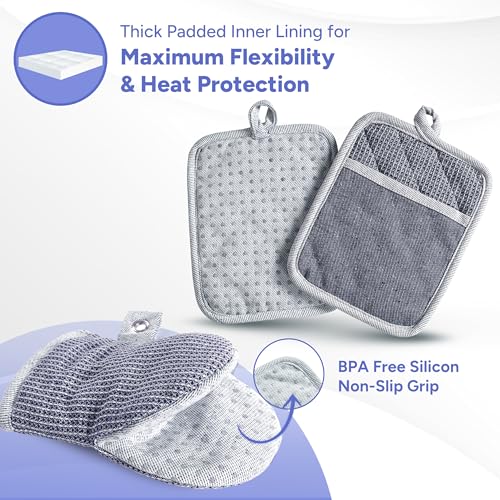 Casa Platino Mini Oven Mitts Set, 8-Piece – 500°F Heat Resistant Silicone Oven Mitt, Potholders for Kitchens, 2 Kitchen Towels & 2 Dish Cloths – Non-Slip & Durable – Indigo - color: 09: Oven Mitts - Indigo, size: Oven Mitt Set - 8 Pack