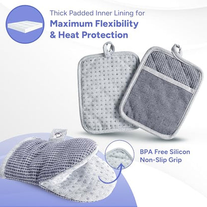 Casa Platino Mini Oven Mitts Set, 8-Piece – 500°F Heat Resistant Silicone Oven Mitt, Potholders for Kitchens, 2 Kitchen Towels & 2 Dish Cloths – Non-Slip & Durable – Indigo - color: 09: Oven Mitts - Indigo, size: Oven Mitt Set - 8 Pack