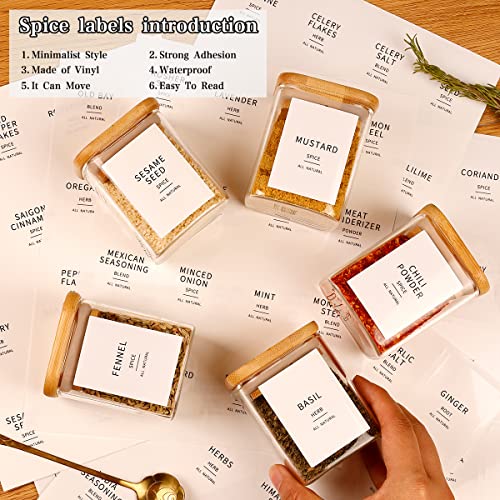 HHMJSM 12 Pcs Square Glass Spice Jars with Natural Bamboo Lids - 5oz Airtight Herb Containers with 148 Waterproof Minimalist Spice Labels Preprinted - Empty Small Seasoning Jars for Kitchen Pantry - color: 5oz(12pcs)