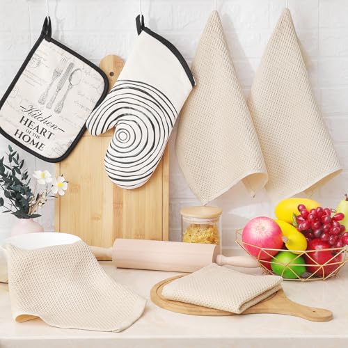 Homaxy 100% Cotton Waffle Weave Kitchen Dish Cloths, 7-Pack, Beige | 12 x 12 Inches, Ultra Soft Absorbent Dish Towels, Quick Drying Dish Rags with Hanging Loop - color: Beige, size: 12 X 12 - 7 Pack
