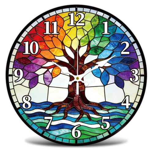 Tree of Life Wall Clock Silent Non-Ticking 12" for Living Room Decor | 1 AA Battery Operated (not Included); Easy to Read; Keep Accurate Time; Bohemian Nature; Kitchen Bedroom Indoor Use - color: Tree of Life