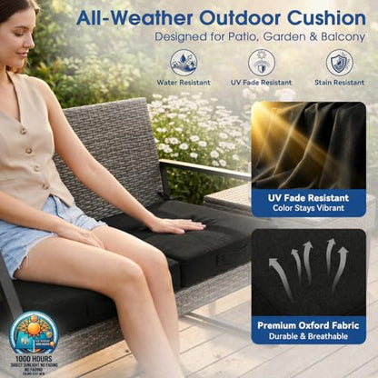 Outdoor Chair Cushions Set of 4, 19x19 Waterproof Patio Pads, Black | Fade resistant fabric with ties, handle and 3-inch foam for dining seats, decks, porches, gardens and hard seating - color: Black