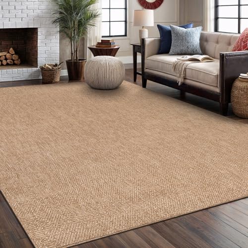 Washable Easy Jute Rug 5x7, Indoor Outdoor Rugs Natural Color Farmhouse Area Rugs for Living Room, Kitchen, High Traffic Area, Easy to Clean Solid Boho Woven Design Outside Carpet (5 X 7 Natural) - color: Natural, size: 5' x 7' (Rectangular)