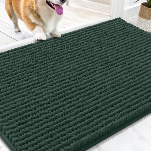 OLANLY Dog Door Mat for Muddy Paws 30x20, Extra Absorbent Chenille Mud Mat | Blackish Green, Absorbs Moisture and Dirt, Non-Slip Machine Washable Doormat, Quick-Drying Indoor Entryway Floor Mat for Dogs - color: Blackish Green, size: 30" X 20"
