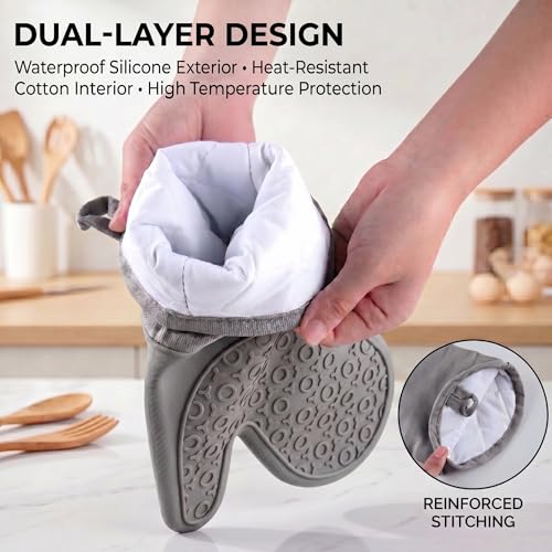 Silicone Oven Mitts 2-Pack, 13.5" Heat Resistant 500F, Non-Slip BPA-Free with Soft Cotton Lining, Kitchen Gloves for Baking, Cooking, BBQ & Grilling (Gray) - color: Gray