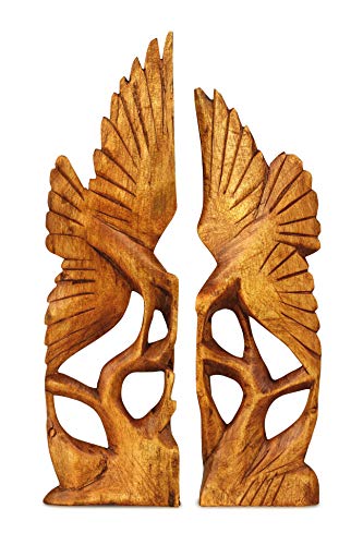 G6 Collection Wooden Hand Carved Set of Two Heron Bird Statue Figurine Sculpture Art Decorative Rustic Home Decor Accent Gift Handcrafted Decoration Handmade Heron Bird