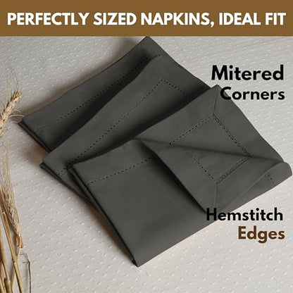 Native Fab Grey Cloth Napkins, Set of 4, 100% Cotton, Hemstitched Mitered Edges 18x18 inch, Soft, Durable, Absorbent, Washable, Hotel Linen Quality - Events, Lunch, Party, Dinner Napkins - Gray - color: Gray, size: 18" x 18" (Set of 4)