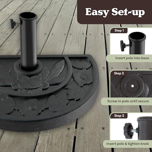 Half Round Umbrella Base - 20lb Weighted Semicircle Freestanding Resin and Concrete Umbrella Stand for Outdoor Use by Pure Garden (Black)