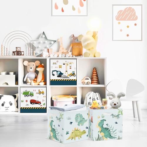 Clastyle 11.8" Dinosaur Storage Basket Set of 3 for Kid Boy Toy Clothes Bin | Collapsible Fabric Book Bin, Metal Frame Bottom Board, Cube Organizer, Closet Nursery Pantry Shelf Bedroom, Green Volcano - color: Volcanoes