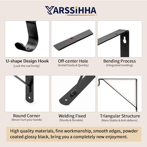 Yarssihha 2 Pack Closet Rod Bracket, 12 x 10.4 Inch Wall Mounted Closet Shelf Bracket, Black Closet Rod Support Bracket with Screws - style: Black-2 pack