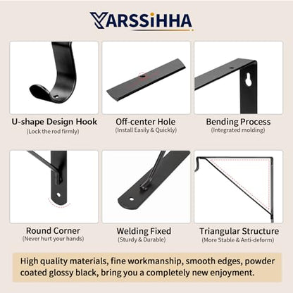 Yarssihha 6 Pack Closet Rod Bracket, 12 x 10.4 Inch Wall Mounted Closet Shelf Bracket, Black Closet Rod Support Bracket with Screws - style: Black-6 pack