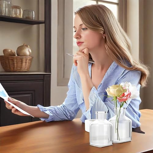 6 Pcs Bud Vases, Clear Glass Bud Vase, 2 x 2.75 Inch | Mini Flower Vases, Small Living Glass Vase Bulk for Flowers, Centerpieces, Home Table Decor, Living Room, Office Decor