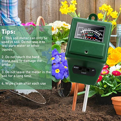 Soil Ph Tester, 3-in-1 Soil Test Kit for Moisture/PH/Light, Soil Moisture Meter for Plants Indoor Outdoor, Plant Hygrometer Water Testing Probe Sensor Analyzer Detector for Lawn Farm Gardening Tools