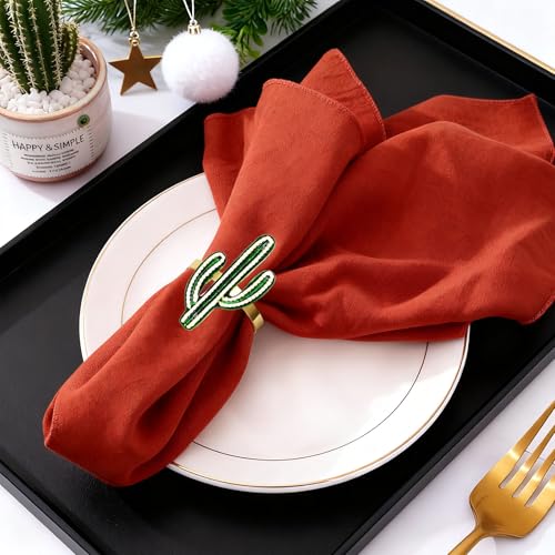 Cactus Mexican Napkin Rings Set of 6 Tropocal Prickly Pear Mexico Napkin Holders for Christmas New Year Cinco De Mayo Holiday Gatherings Desert Wedding Beach Party Dinner Table Decor - style: Cactus