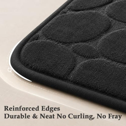 Black Memory Foam Bathroom Rugs Set 4 Piece, Ultra-Soft Velvet Memory Foam Bath Mats Set, Absorbent & Quick-Drying, Non-Slip Backing, Machine Washable Bath Mats for Bathroom, Tub & Shower (Black)