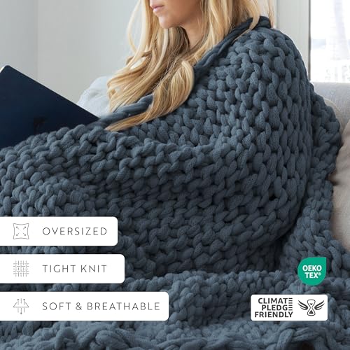 Merit Linens Chunky Knit Throw Blanket - One Size Stone - color: Chunky Hand-knit Stone
