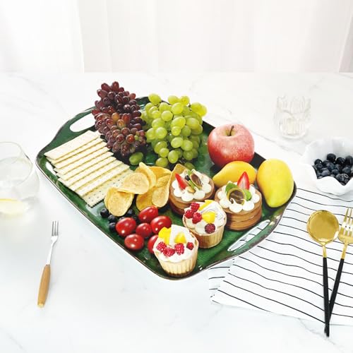 TP Melamine Serving Trays with Handles, 19" x 12", Set of 2, Retro Green | Large Rectangular Trays, Serving platters, Turkey and Party Serving, Lightweight, Break-resistant - color: Retro Green, size: 19" x 12"