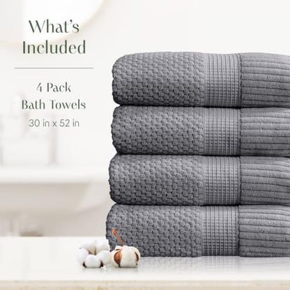 4 Pack 100% Cotton Bath Towels | Grey Towels | Oeko‑TEX Standard 100 | Soft & Absorbent, Quick‑Dry | Trinity Collection - Charcoal - color: Charcoal, size: Bath Towels (4 Pack)