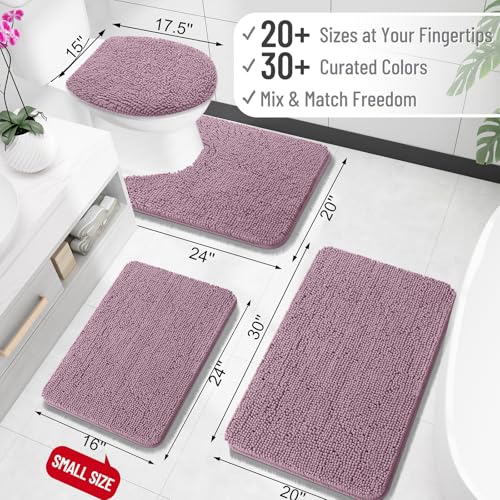 OLANLY Chenille Bathroom Mat and Toilet Rugs U-Shaped, Bath Mat Size 36x24 and Bathroom Rugs Sets Size 30x20+24x20 in Deep Plum, 3 Item Bundle
