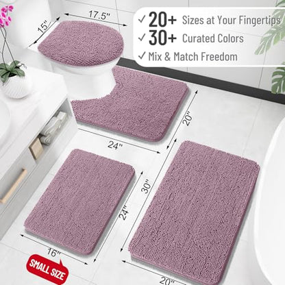 OLANLY Chenille Bathroom Mat and Toilet Rugs U-Shaped, Bath Mat Size 36x24 and Bathroom Rugs Sets Size 30x20+24x20 in Deep Plum, 3 Item Bundle
