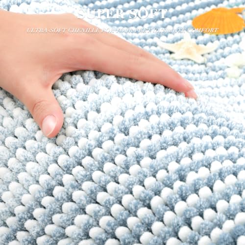 Bathroom Rugs Sets 3 Piece, Toilet Rugs U-Shaped Contour Bath Mat Set, Striped Absorbent Non Slip Chenille Shower Mat, Ice Blue - color: Ice Blue, size: 20"x32"+16"x24"+U Shape 20"x24"