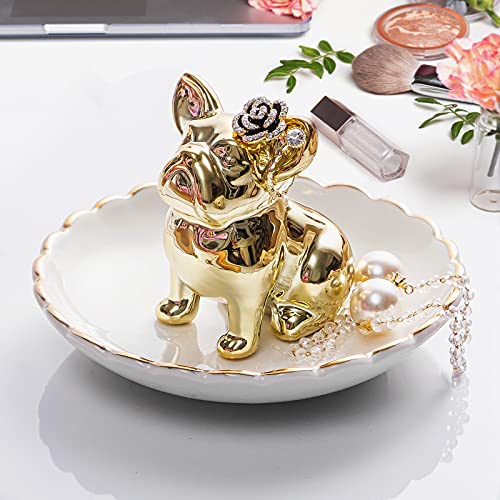 PUDDING CABIN Bulldog Ring Holder Dish, Gifts for Mom Valentines, Birthday Gift for Women Friend Girls Aunt Mothers Day Bridesmaid Wedding Engagement Xmas Gifts, Dog Mom Gifts for Women - style: Bulldog