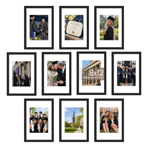 upsimples 8x12 Picture Frame, Photo Collage Wall Decor Set of 10, Black | Fit 6x8 and 8 x 12 Photos, Wall or Tabletop Display, For Gallery Hallway Living Room, For Christmas - color: Black, size: 8x12