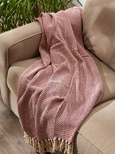 DII Chevron Throw Collection Handloomed Cotton, 50x60, Barn Red - color: Barn Red, size: 50x60"