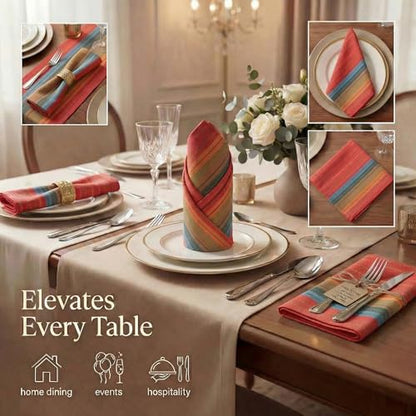 Urban Villa Cloth Napkins Cotton 20x20 (Set of 12) Red Stripes - color: 007 Red Multi, size: 20" x 20" (Set of 12)