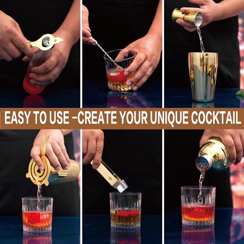 JNWINOG Cocktail Shaker Set Stainless Steel Bartending Kit 18.6oz Cocktail Bar Set Cocktail Mix Drink Making Kit Professional Bar and Home Drink Bar Tools for Bartender (Gold, 7Pcs) - color: Gold, size: 7Pcs