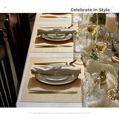 Leetaltree Woven Vinyl Placemats Set of 6, Gold Sequin | Waterproof & Washable Dining Table Mats for Wedding, Anniversary, Daily Use, Hand-Cut, Easy to Clean - color: 00- Gold Sequin, size: Set of 6